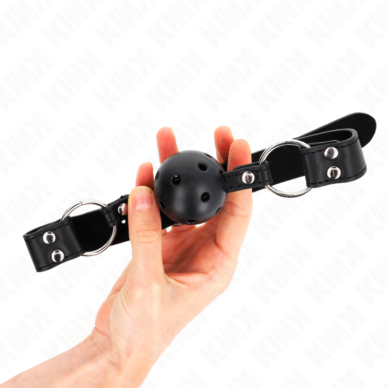 Bavaglio sfera traspirante 4 cm con doppio Rivetto modello 1 nero 62,5 x 2,5 cm regolabile 42-58 cm di Kink, immagine 2