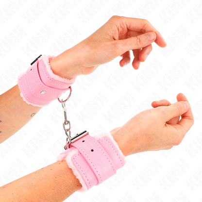 Resistenza da polso imbottita in pelliccia rosa con cintura rosa regolabile 17-29 cm x 6 cm di Kink, immagine 3