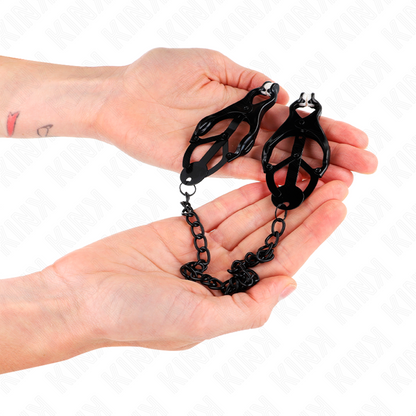 Pinze per capezzoli trifoglio giapponese con catena nera 30 cm di Kink, immagine 4