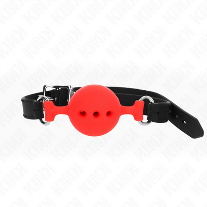 Bavaglio in silicone intero 55 x 2 cm con sfera da 4,5 cm misura M rosso regolabile 35-51 cm di Kink