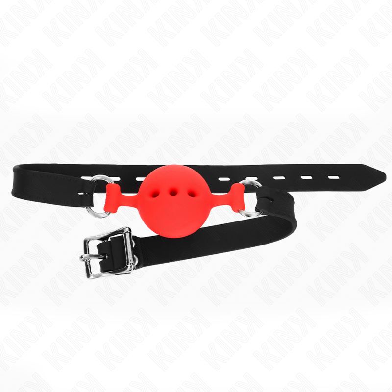 Bavaglio in silicone intero 55 x 2 cm con sfera da 4,5 cm misura M rosso regolabile 35-51 cm di Kink, immagine 3