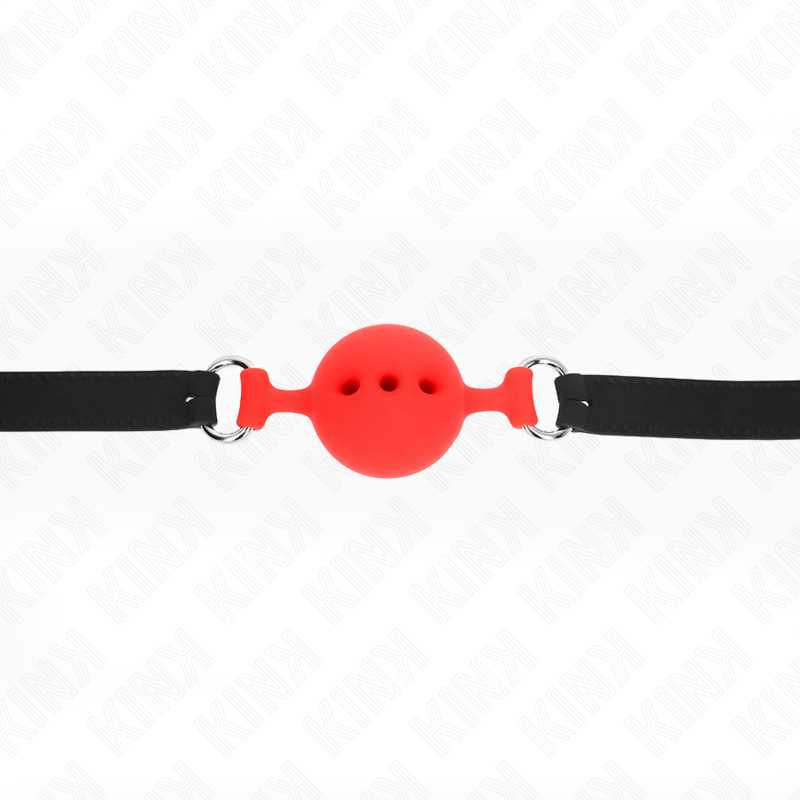 Bavaglio in silicone intero 55 x 2 cm con sfera da 4,5 cm misura M rosso regolabile 35-51 cm di Kink, immagine 4