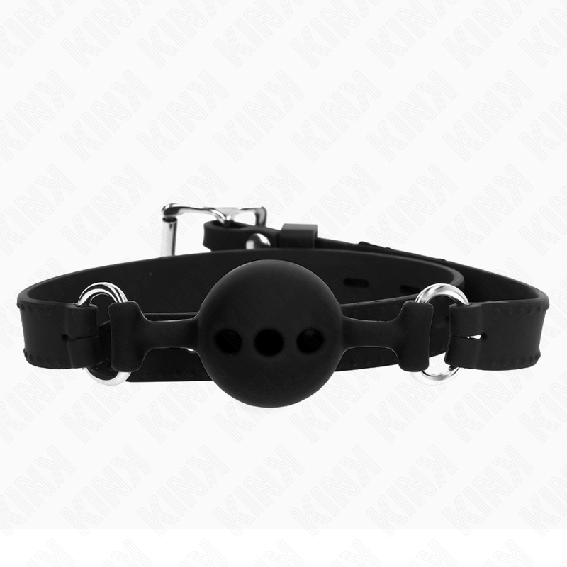 Bavaglio in silicone intero 55 x 2 cm con sfera da 4 cm misura S nero regolabile 35-51 cm di Kink