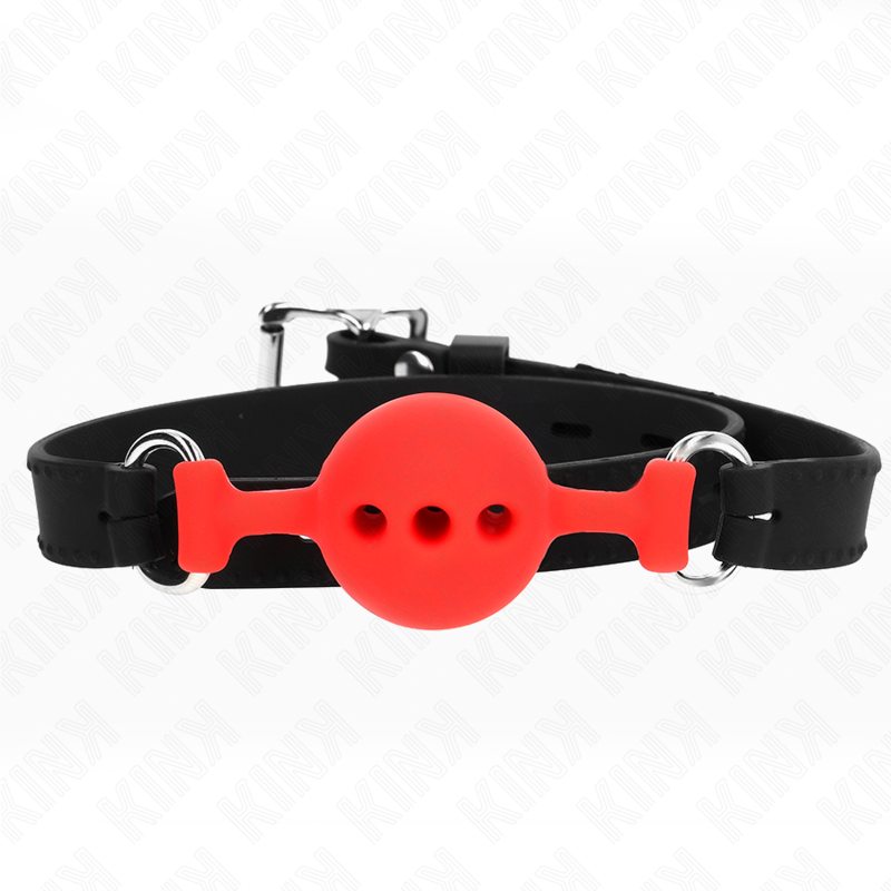 Bavaglio in silicone intero 55 x 2 cm con sfera da 4 cm misura S rosso regolabile 35-51 cm di Kink