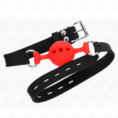 Bavaglio in silicone intero 55 x 2 cm con sfera da 4 cm misura S rosso regolabile 35-51 cm di Kink, immagine 3