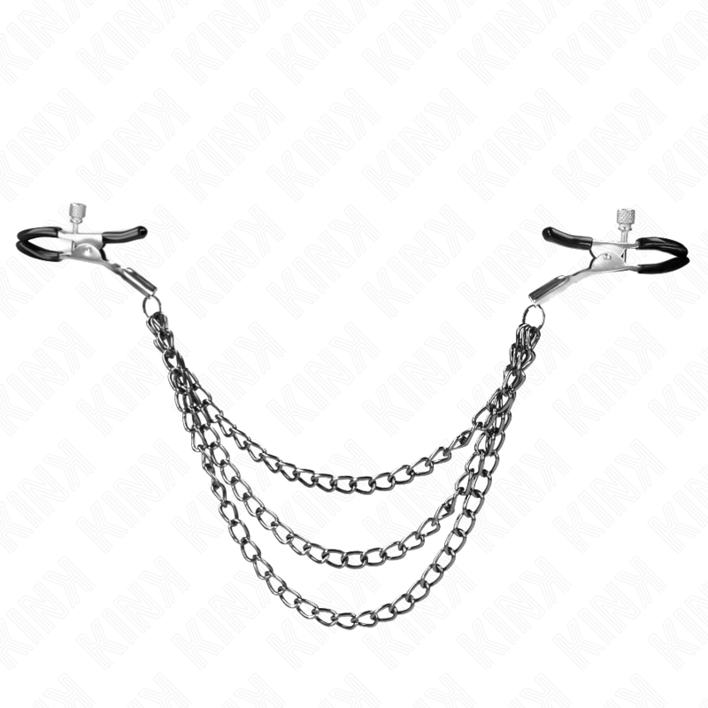 Pinze per capezzoli con 3 catene nere 20/23/28 cm di Kink, immagine 2