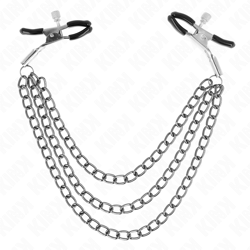 Pinze per capezzoli con 3 catene nere 20/23/28 cm di Kink