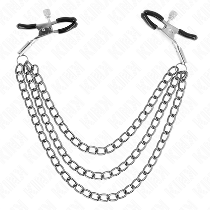 Pinze per capezzoli con 3 catene nere 20/23/28 cm di Kink