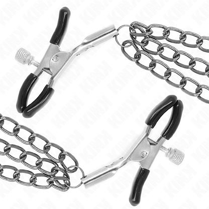 Pinze per capezzoli con 3 catene nere 20/23/28 cm di Kink, immagine 4