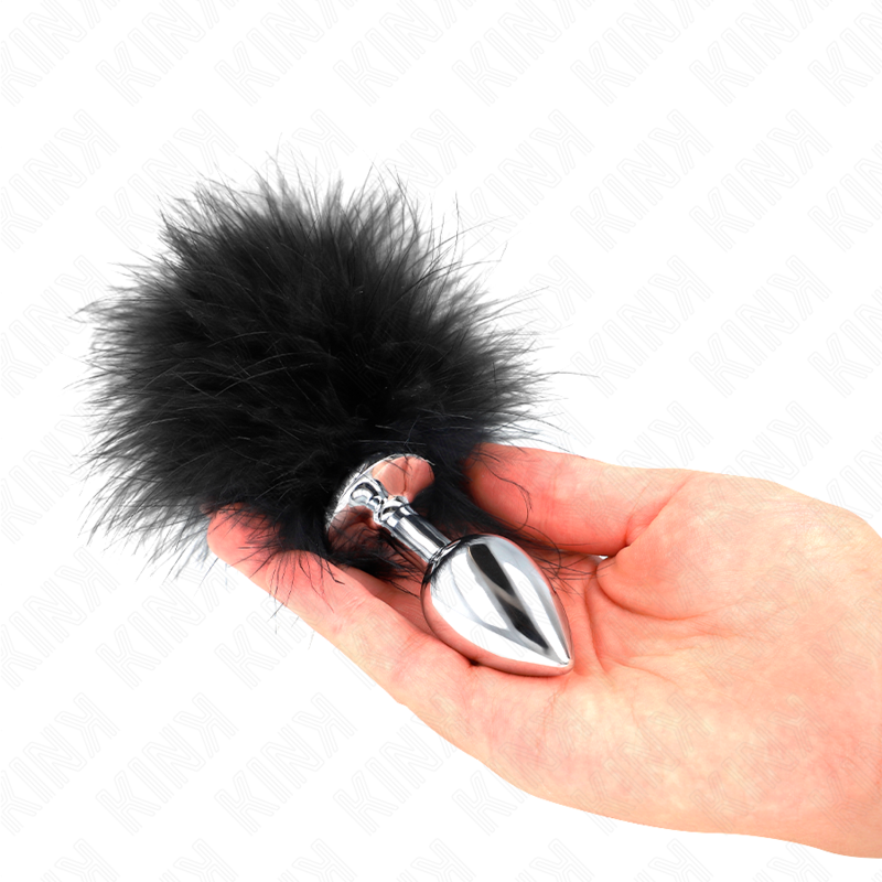 Plug anale in acciaio inossidabile 11 x 7 cm con piuma 11 cm di Kink