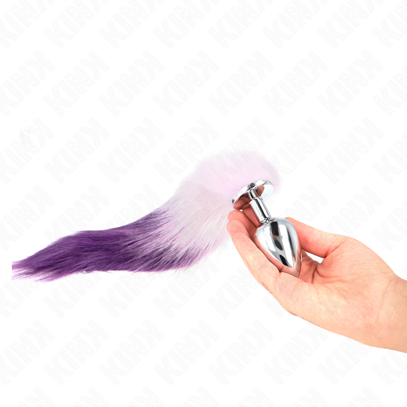 Plug anale misura L 10 x 4 cm con coda sintetica 40 cm viola di Kink