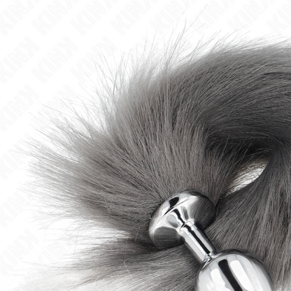 Plug anale misura M 8 x 3,5 cm con coda sintetica 40 cm grigio e bianco di Kink, immagine 4
