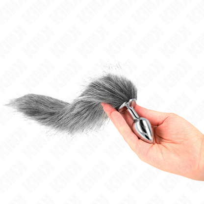 Plug anale taglia S 7 x 3 cm con coda sintetica 40 cm grigio di Kink