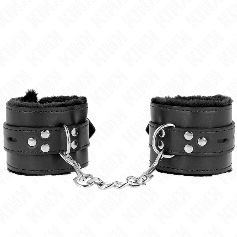 Polsini imbottiti in pelliccia con fori quadri neri e cintura nera regolabile 17-29 cm x 6 cm di Kink, immagine 2