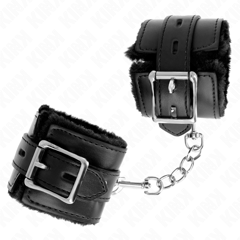 Polsini imbottiti in pelliccia con fori quadri neri e cintura nera regolabile 17-29 cm x 6 cm di Kink, immagine 3