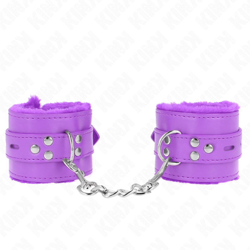 Polsini imbottiti in pelliccia con fori quadri viola e cintura viola regolabile 17-29 cm x 6 cm di Kink, immagine 2