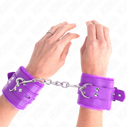 Polsini imbottiti in pelliccia con fori quadri viola e cintura viola regolabile 17-29 cm x 6 cm di Kink