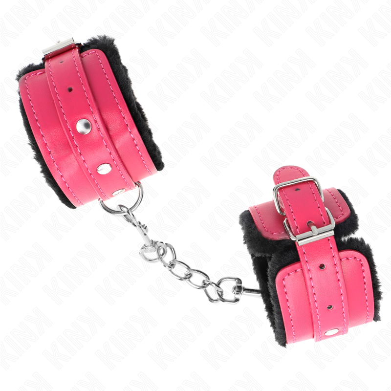 Poggipolsi premium foderati in pelliccia neri con cintura rosa lampone regolabile 17-29 cm x 6 cm di Kink, immagine 3