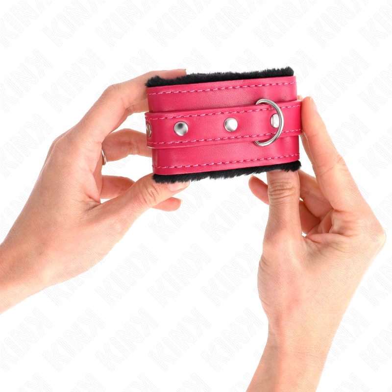 Poggipolsi premium foderati in pelliccia neri con cintura rosa lampone regolabile 17-29 cm x 6 cm di Kink, immagine 4