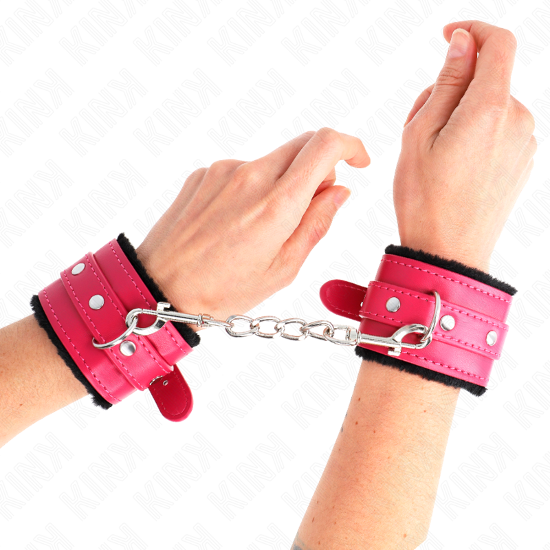 Poggipolsi premium foderati in pelliccia neri con cintura rosa lampone regolabile 17-29 cm x 6 cm di Kink