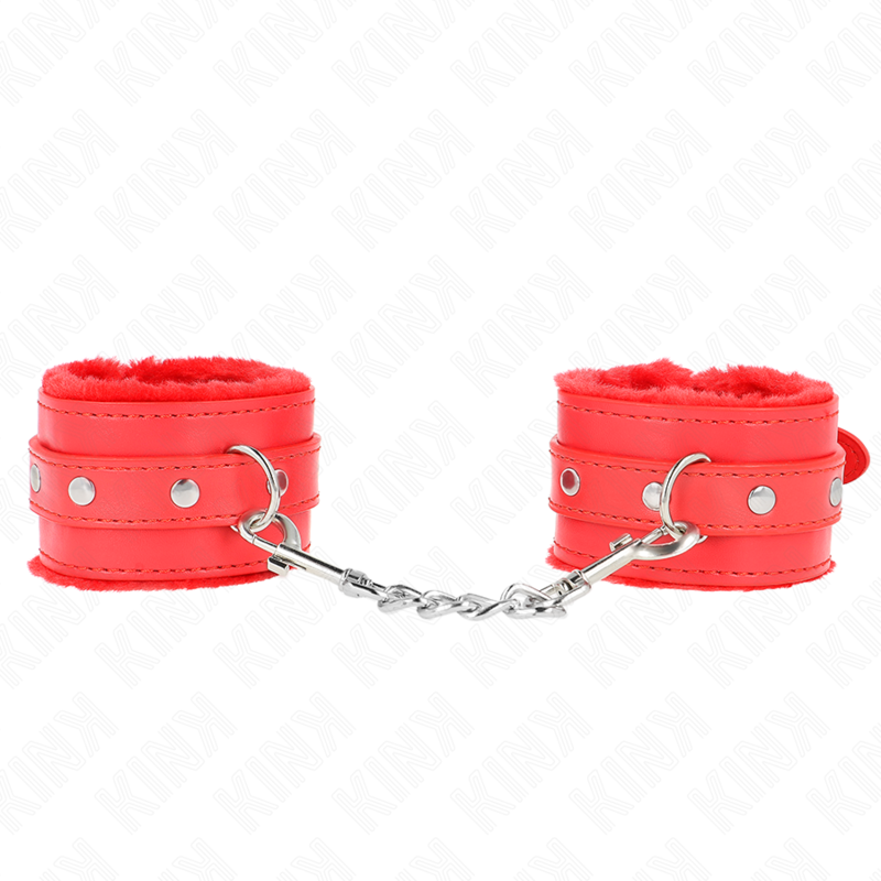 Poggipolsi premium imbottiti in pelliccia rossi con cintura rossa regolabile 17-29 cm x 6 cm di Kink, immagine 2