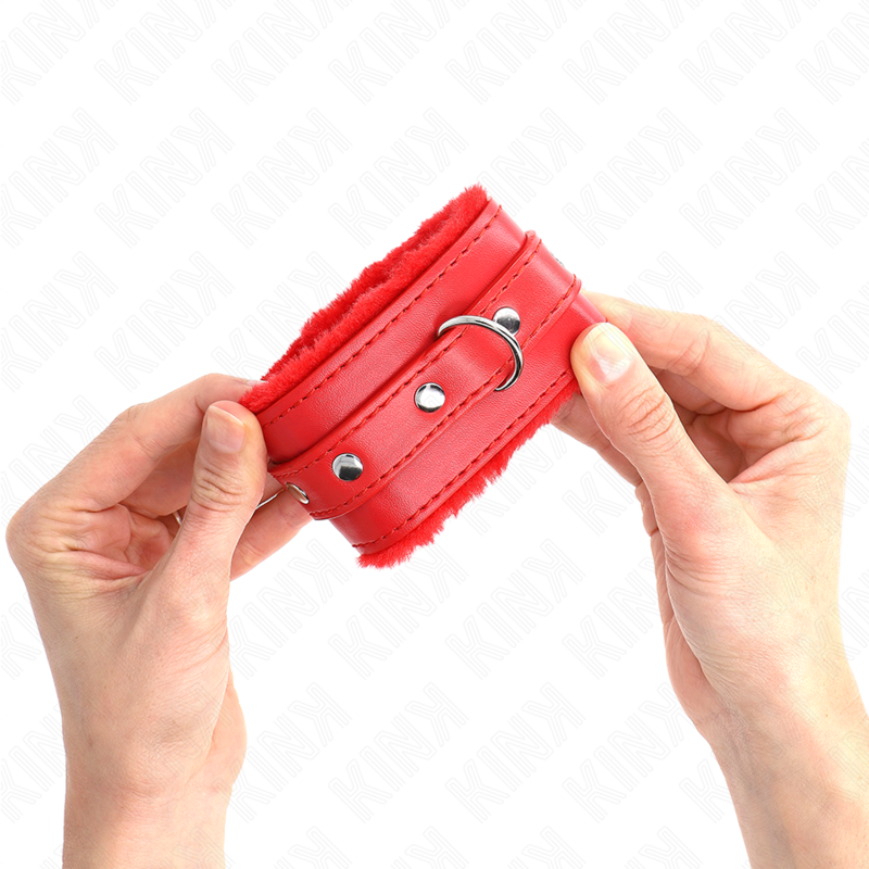 Poggipolsi premium imbottiti in pelliccia rossi con cintura rossa regolabile 17-29 cm x 6 cm di Kink, immagine 4