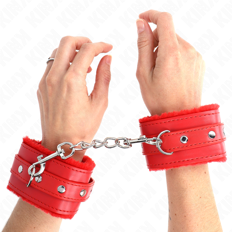 Poggipolsi premium imbottiti in pelliccia rossi con cintura rossa regolabile 17-29 cm x 6 cm di Kink