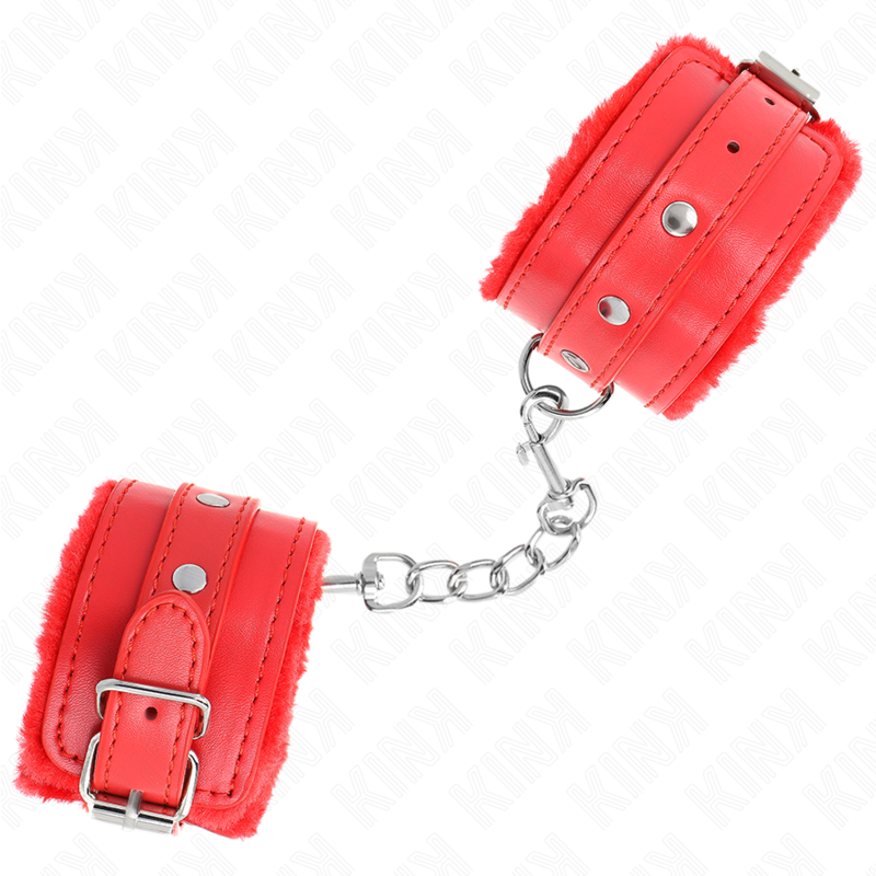 Poggipolsi premium imbottiti in pelliccia rossi con cintura rossa regolabile 17-29 cm x 6 cm di Kink, immagine 3
