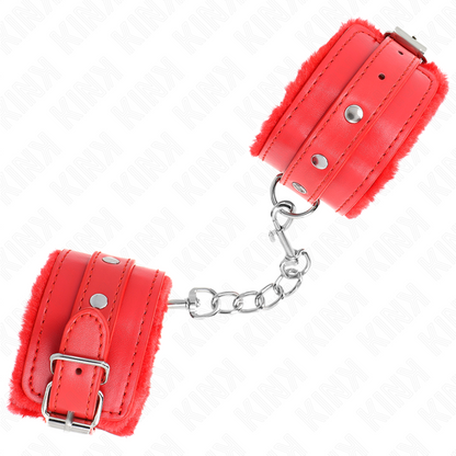 Poggipolsi premium imbottiti in pelliccia rossi con cintura rossa regolabile 17-29 cm x 6 cm di Kink, immagine 3
