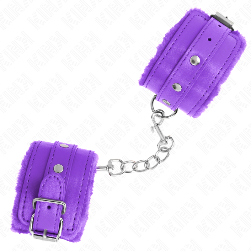 Poggipolsi premium imbottiti in pelliccia viola con cintura viola regolabile 17-29 cm x 6 cm di Kink, immagine 3