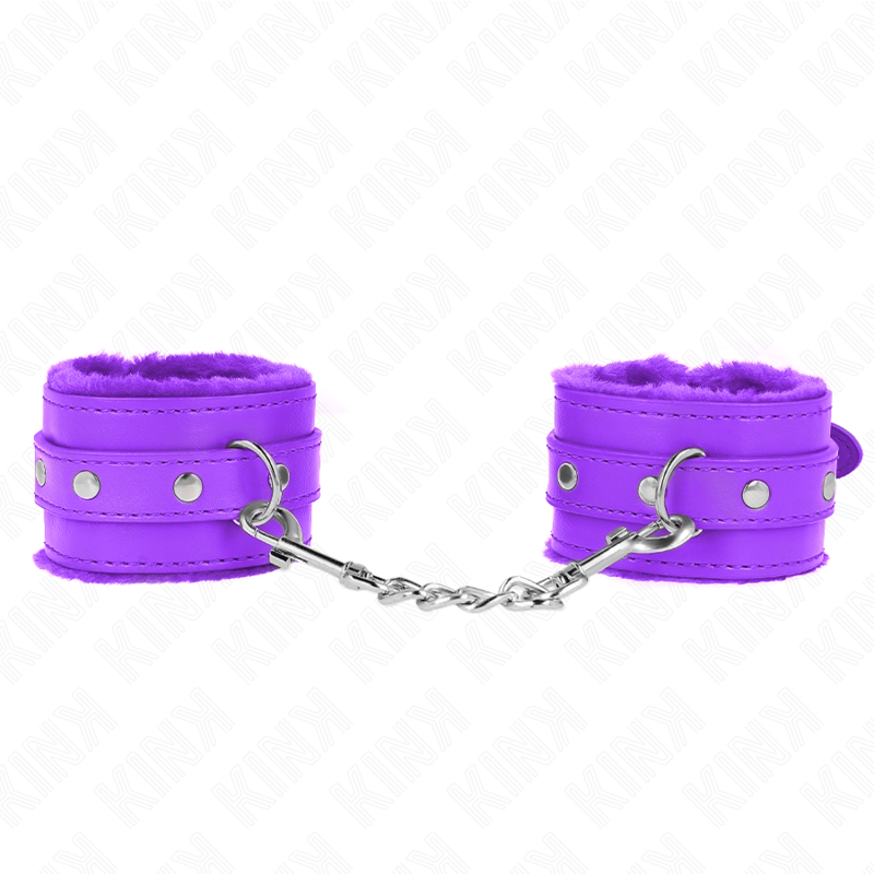 Poggipolsi premium imbottiti in pelliccia viola con cintura viola regolabile 17-29 cm x 6 cm di Kink, immagine 2