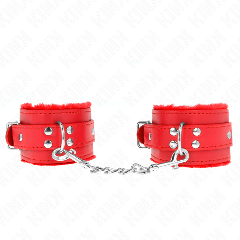 Resistenza da polso imbottita in pelliccia rosso con cintura rossa regolabile 17-29 cm x 6 cm di Kink, immagine 2