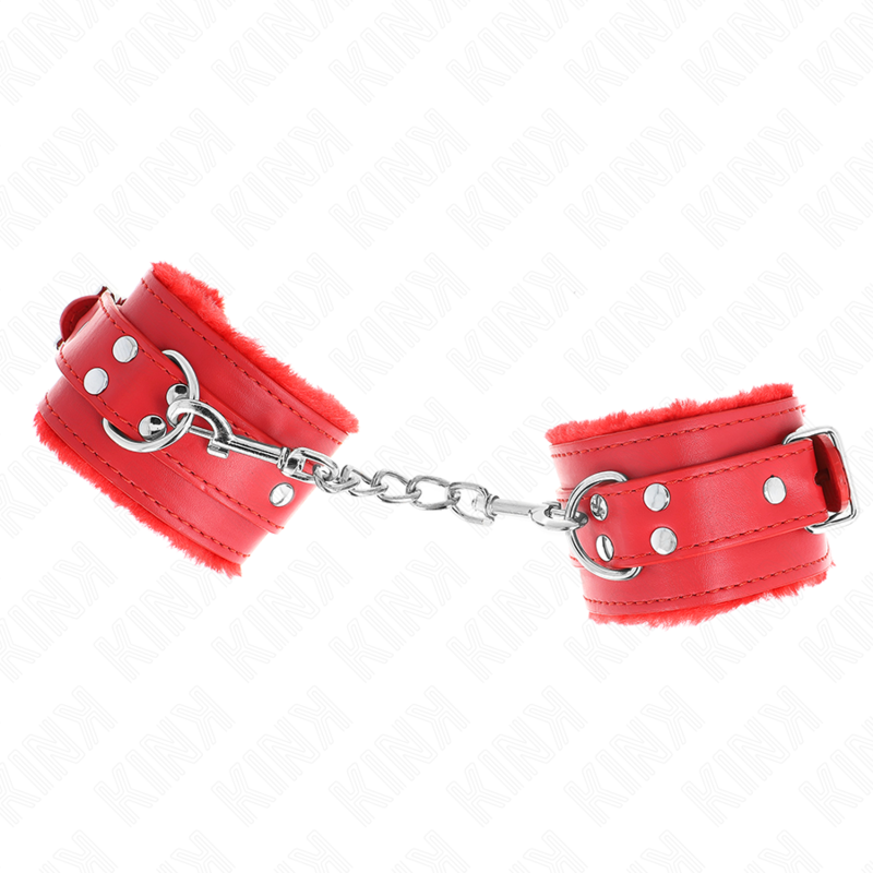 Resistenza da polso imbottita in pelliccia rosso con cintura rossa regolabile 17-29 cm x 6 cm di Kink, immagine 3