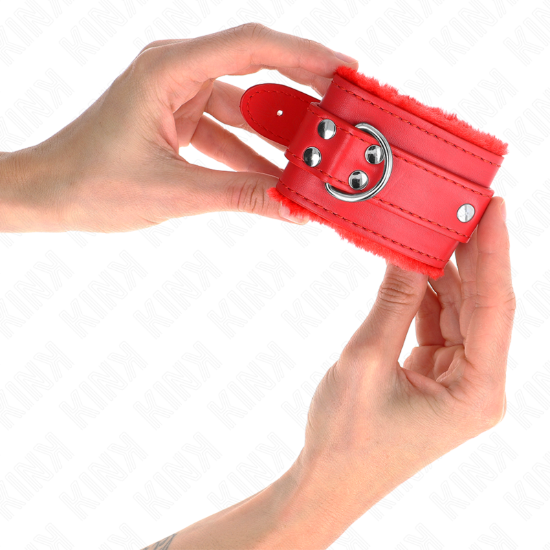 Resistenza da polso imbottita in pelliccia rosso con cintura rossa regolabile 17-29 cm x 6 cm di Kink, immagine 4