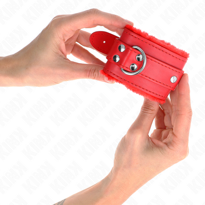 Resistenza da polso imbottita in pelliccia rosso con cintura rossa regolabile 17-29 cm x 6 cm di Kink, immagine 4
