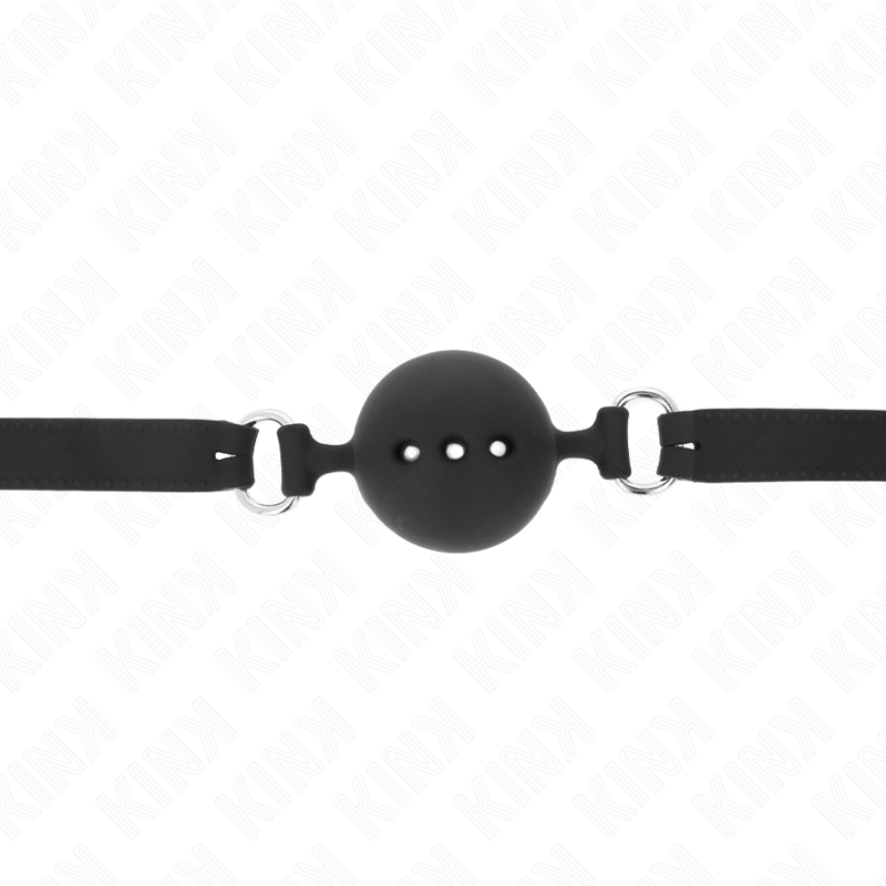 Bavaglio in silicone intero 55 x 2 cm con sfera da 4,5 cm misura M nero regolabile 35-51 cm di Kink, immagine 4