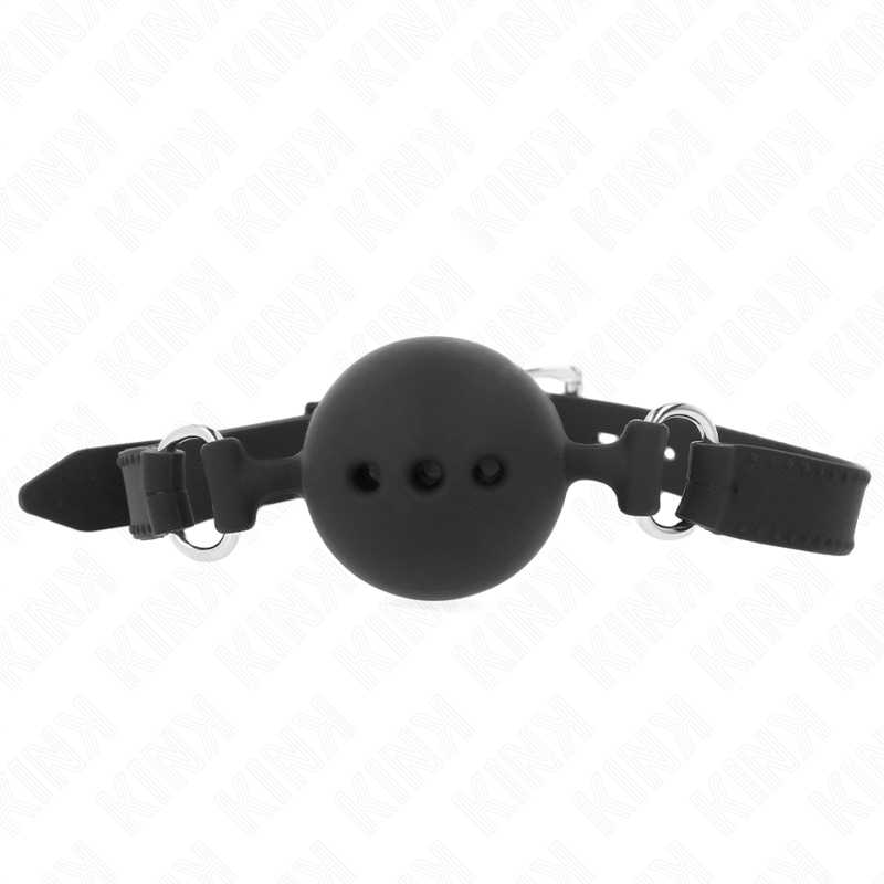 Bavaglio in silicone intero 55 x 2 cm con sfera da 4,5 cm misura M nero regolabile 35-51 cm di Kink