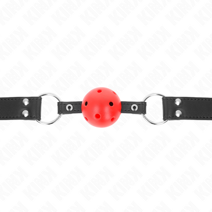 Bavaglio sfera traspirante 4 cm con doppio Rivetto in cuoio 62,5 x 2,5 cm regolabile 42-58 cm di Kink, immagine 3