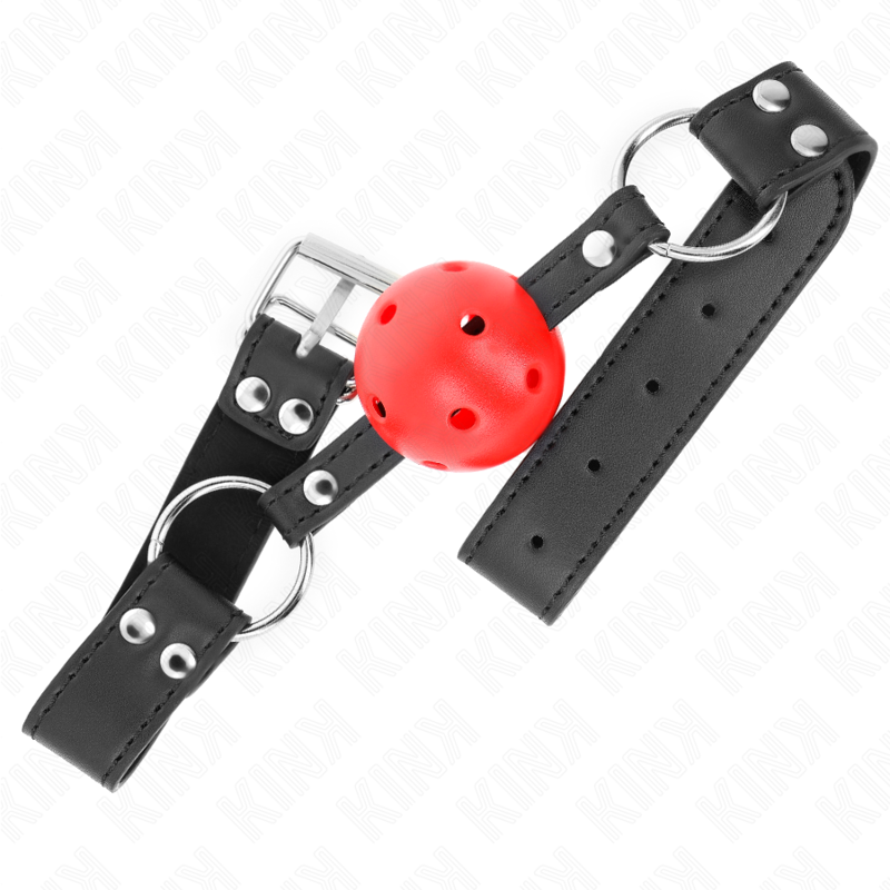 Bavaglio sfera traspirante 4 cm con doppio Rivetto in cuoio 62,5 x 2,5 cm regolabile 42-58 cm di Kink, immagine 2