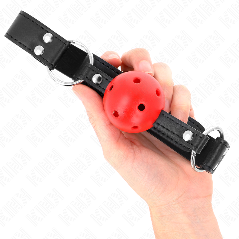 Bavaglio sfera traspirante 4 cm con doppio Rivetto in cuoio 62,5 x 2,5 cm regolabile 42-58 cm di Kink, immagine 4