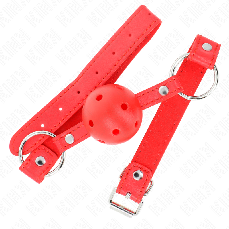 Bavaglio sfera traspirante 4 cm con doppio Rivetto modello 1 rosso 62,5 x 2,5 cm regolabile 42-58 cm di Kink, immagine 2
