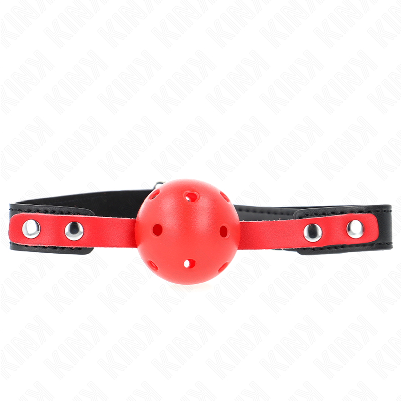 Palla dura cava rossa 4 cm gag nero cinturino 60 x 2 cm regolabile 37-52 cm di Kink, immagine 2