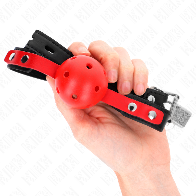 Palla dura cava rossa 4 cm gag nero cinturino 60 x 2 cm regolabile 37-52 cm di Kink, immagine 3