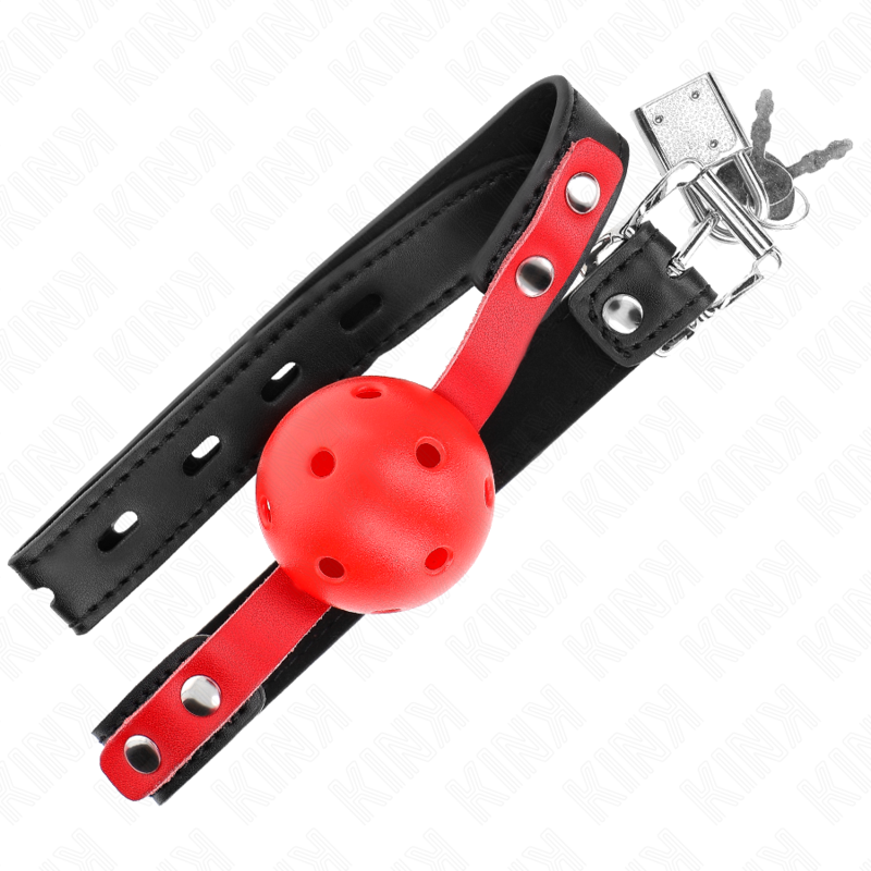 Palla dura cava rossa 4 cm gag nero cinturino 60 x 2 cm regolabile 37-52 cm di Kink, immagine 4
