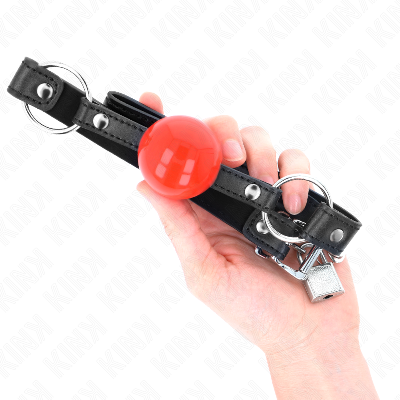 Bavaglio ball 4 cm con serratura sfera rossa cinturino nero 60 x 2 cm di Kink, immagine 4