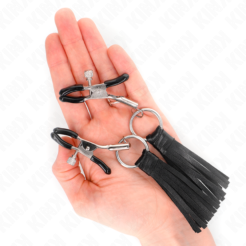 Morsetti per capezzoli in similpelle con Nappine 6 cm di Kink, immagine 4