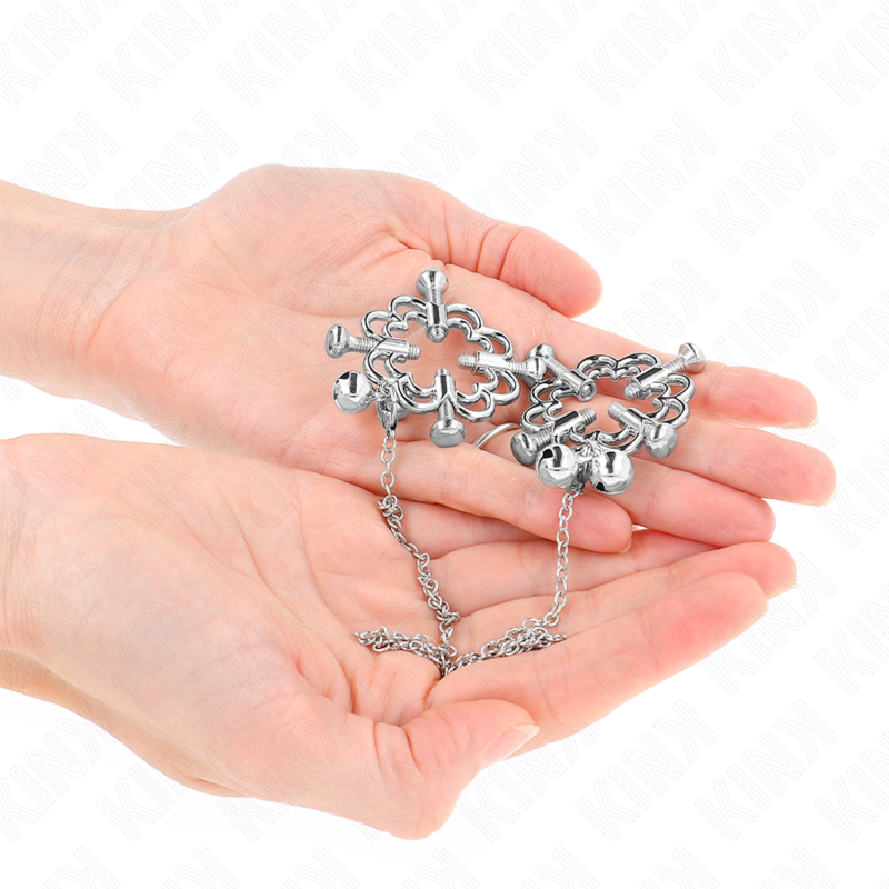 Pinze per capezzoli a fiore in metallo con catena di Kink, immagine 4