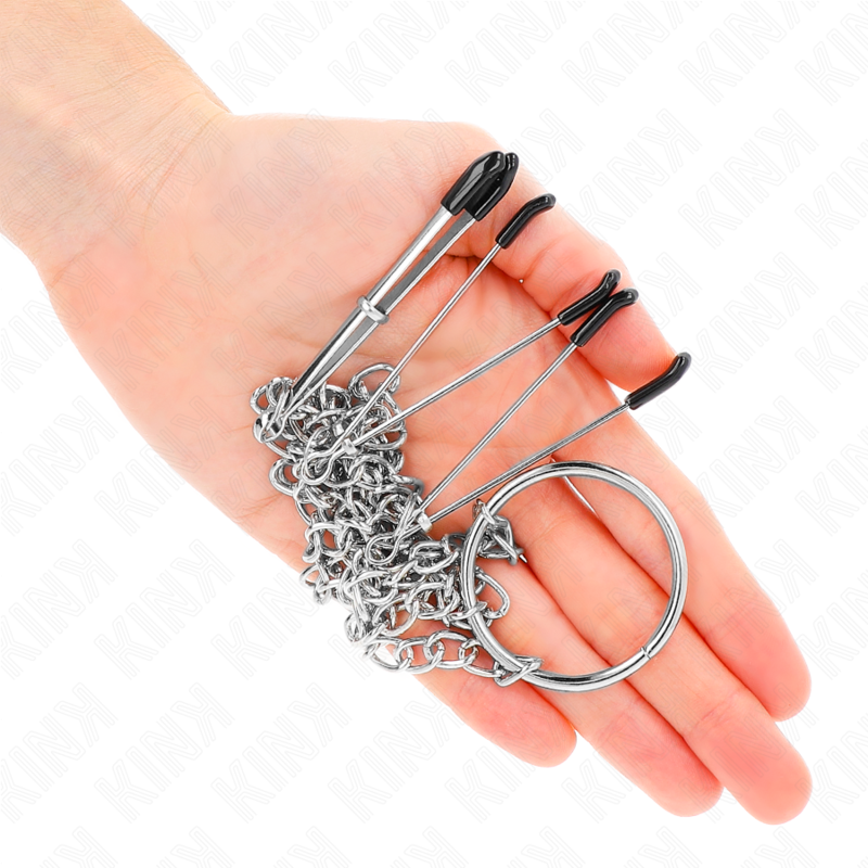 Pinze per capezzoli tripli e clit con catena modello 1 di Kink, immagine 3