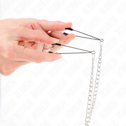 Pinze per capezzoli tripli e clit con catena modello 1 di Kink, immagine 2