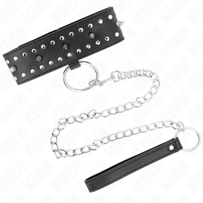 Collana con guinzaglio 65 cm con borchie in argento modello 1 regolabile 36-43 cm x 5 cm di Kink, immagine 2